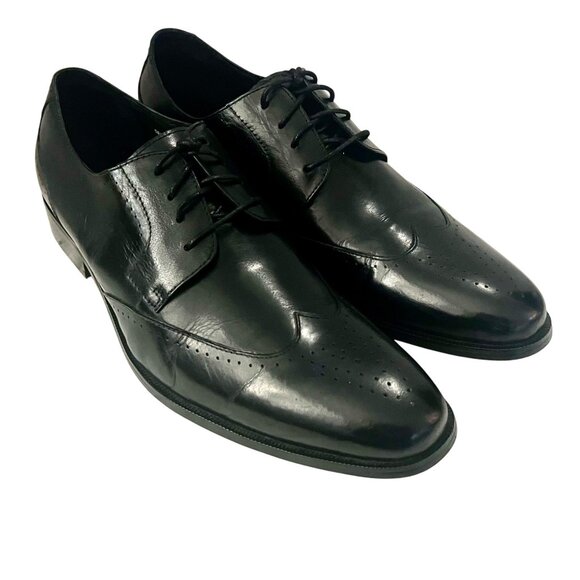 Steven Land Hand Made Leather Wingtip Oxford Dress Shoes Black10.5 Vero Cuoio - Picture 1 of 10